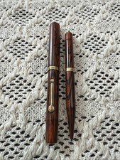 Vintage Waterman 52 1/2 V Red Ripple Ring Top Fountain Pen Pencil Set 14K Nib picture