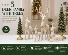 5-Piece Christmas Deer Family with Trees Holiday Figurine Decor Set Indoor picture