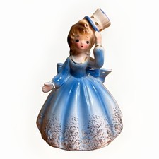Vintage Josef Originals Patriotic Belle July 4th Girl Bell Figurine Black Eyes picture