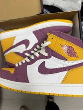 Nike Air Jordan 1 Men’s High Top Lace-Up Sneakers Purple/White/Yellow US 9.5 picture