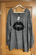 NWT Torrid Gray Black Lip Drop Shoulder Tunic Long Sleeve Sweater Top, Size 4X picture