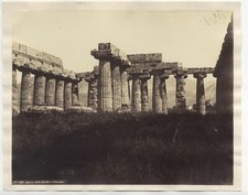 ITALY Paestum Poseidonia Greek Temple c1870 Vintage Albumin Photograph  picture