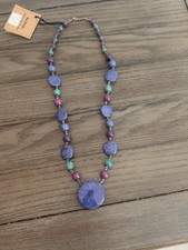 Vintage KAZURI Kenya Ceramic Bead Necklace Purple Space 24” Pendant Tagged picture
