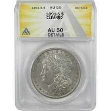 1891 S Morgan Silver Dollar AU 50 Details ANACS $1 Coin SKU:I28572 picture