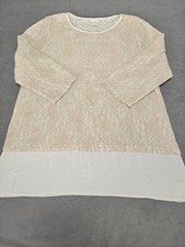 Chico’s Women’s Beige Cream Open Knit Layered Tunic Top Long Sleeve L picture
