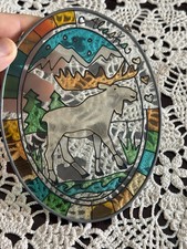 Vintage Alaska Moose Hand Painted Glass Suncatcher Oval picture