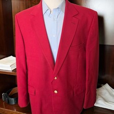 Vintage Red Wool Hopsack Blazer 48r Gold Metal Button Custom Tailored picture