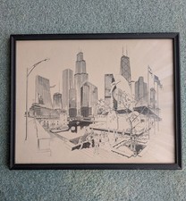 VTG 1978 George Becker Chicago Buildings Series ArchitecturePrint Framed 15 x 12 picture