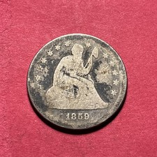 (1) Beautiful Toned Antique 1859-P Seated Liberty Quarter AG-ALMOST GOOD picture