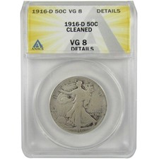 1916 D Liberty Walking Silver 50c VG 8 Details ANACS SKU:I28576 picture