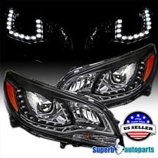 Fit 2013-2015 Chevy Malibu Black Projector Headlights Head Lamps LED Strip 13-15 picture