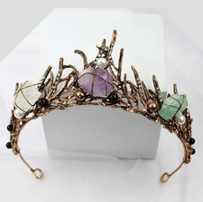 1pc Natural Amethyst Fluorite White Crystal Mermaid Crown Hair Accessory - NEW picture