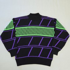 VTG 80s 90s Demetre Quantum Ski Sweater Black Neon Green Purple Geometric Mens M picture