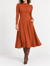 OGL ProWarm Mockneck Midi Dress Medium Burnt Orange Built-in Bra Pockets NWT picture