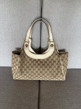 Gucci Charmy GG Beige Canvas Hobo Shoulder Bag White Leather Trim picture