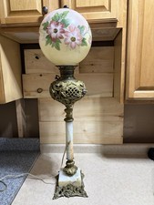 Antique B&H New Juno  Brass Marble Alabaster Parlor Table Lamp Electric No Shade picture