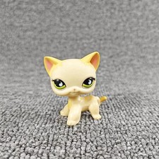 #733 Littlest Pet Shop Yellow Cream Short Hair Cat Kitty Green Eyes RARE Toy LPS picture
