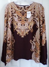 NWT NEW FALL J JILL SZ MEDIUM PLACED PAISLEY TOP DARK EGGPLANT MULTI $109.00 picture