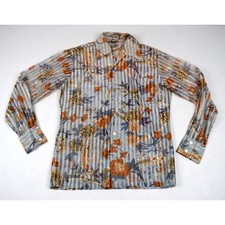 Vintage 70s Womens Joel California Shirt Size S Gray Semi Sheer Stripe Floral picture