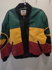 Michael Hoban Vintage Rasta Leather Jacket Color Block Medium picture