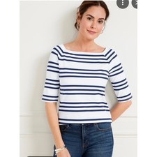 TALBOTS  Effortless Jersey Raglan Bateau  Neck Tee Breton Stripes Nautical M picture