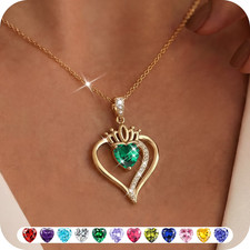 18K Gold Plated Heart Necklace for Women,S925 Sterling Silver May Emerald Births picture