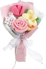 Crochet Flower Bouquet Pink Completed Crochet Flowers Bouquet Handmade Knitted F picture
