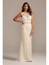 Melissa Sweet Ivory Champagne Illusion Chantilly Lace Wedding Dress 26W $499 picture