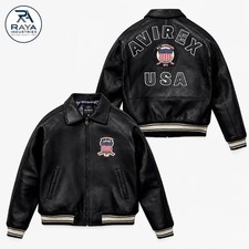 Avirex Men's Real Leather Jacket Sheepskin Flight Bomber American Varsity Jacket picture
