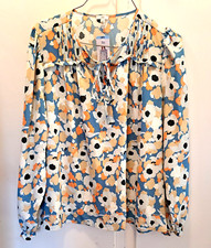 Joie Womens Tie V Neck Elastic Cuff Long Sleeve Floral Fields Top Blouse NEW  picture