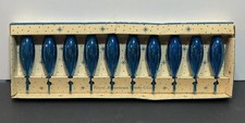 Vtg Paragon Blue Glass Teardrop Christmas Ornaments 10 Pack Box No Hooks MCM picture