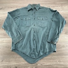True Vintage 70s Workwear Shirt Mens Large Green Solid Faded Sanforized Made USA picture