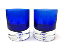 Pair of Block Crystal Cobalt Blue Double Old Fashioned Glasses, Poland picture