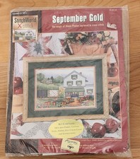 Vintage 1997 StitchWorld SEPTEMBER GOLD Cross Stitch Kit RARE Cottage Core New picture