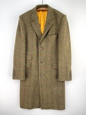 Charles Tyrwhitt Overcoat Mens 36R Green Brown Harris Tweed Herringbone Check picture