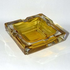 Vintage MCM Sommerso Amber Glass Ashtray Murano Style Square Heavy picture
