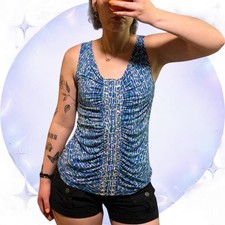 Vintage Y2K Baddie Rafaella Blue Jeweled Empire-Waist Top picture