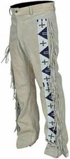 Men's Native American Buckskin/Deerskin Suede Leather Pant Fringes Red Indian picture