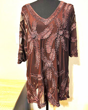 Hot Sports Brown Sheer Mesh Soutache Embroidered Tunic Top Thailand Boho picture