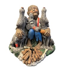 Howling Wolf Figurine With Campfire Scene 1988 Collectible Statue Hand-Painted picture