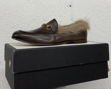 Gucci Loafers Leather Jordaan Black Gold Fur Horsebit UK 11.5 US 12.5 NEW X45 picture