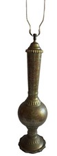 36” Indian vintage  heavily engraved brass Light lamp Red picture