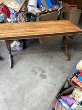 Stunning Rustic Table With Iron Accents & Iron Base Very Heavy 35”Tx70.5Lx29.25D picture