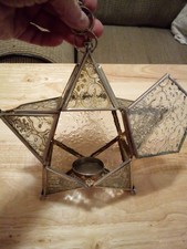 Vintage Moroccan Metal Glass Silver Star Tealite Hanging Lantern Decor 8