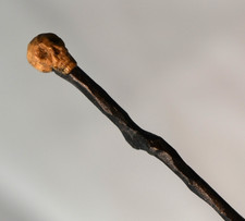 Vtg Dollhouse Miniature HALLOWEEN ARTISAN SKULL CANE Walking Stick Handcarved picture