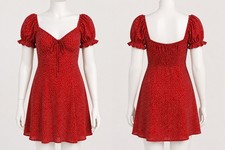ZARA Red Polka Dot Puff Sleeve Mini Dress Size L picture
