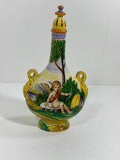 VTG Ardalt Urbino Italian Maiolica Cupid Decanter Bottle w/ Stopper picture