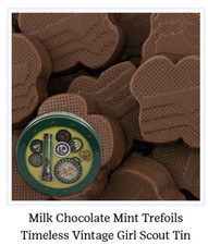 Milk Chocolate Mint Trefoils — Vintage Girl Scout Tin picture