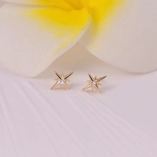 1.2 Ct Round Cut Simulated Diamond Tiny Star Stud Earring 14k Yellow Gold Plated picture