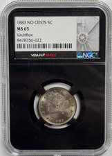 :1883 5C LIBERTY HEAD NICKEL NO CENTS TYPE 1 GEM-BU NGC MS65 RARE R2 HIGH GRADES picture